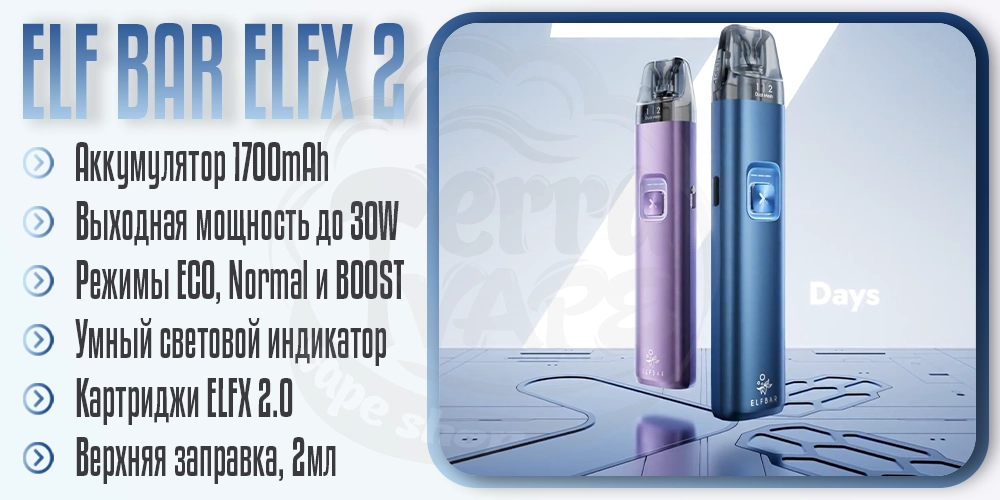 Основные параметры Elf Bar ELFX 2 Pod Kit 1700mAh